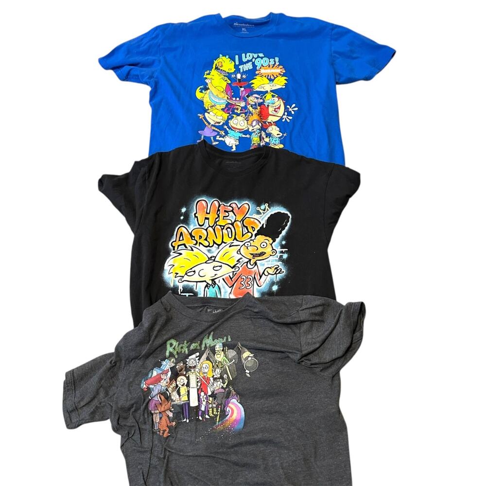 Lot of 3 Nickelodeon / Cartoon Network Theme Men XL Shirts - Rugrats Hey Arnold